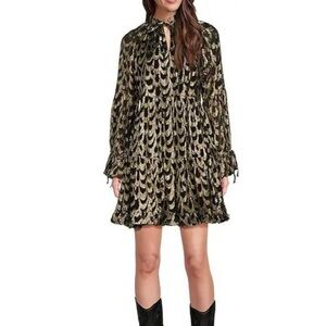 Gibson Latimer Black and Gold Patterned Dress M